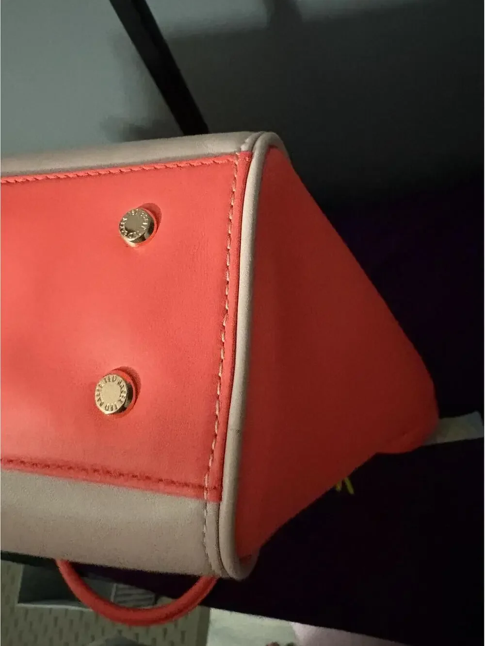 Ted Baker Pink & Coral Colorblock Leather Tote Bag with Rose Gold Bow